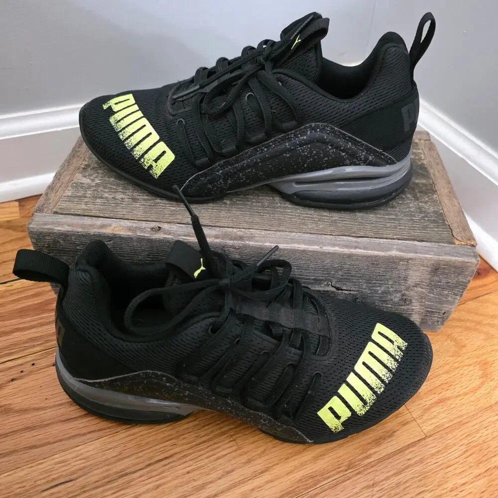 ​Puma Axelion NXT Running Shoes Black Volt Yellow boy's Size 5.5 women 7
